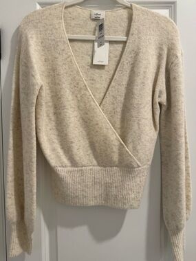 Wilfred by Aritzia Cashmere/Wool Blend Cream Wrap V-Neck Sweater